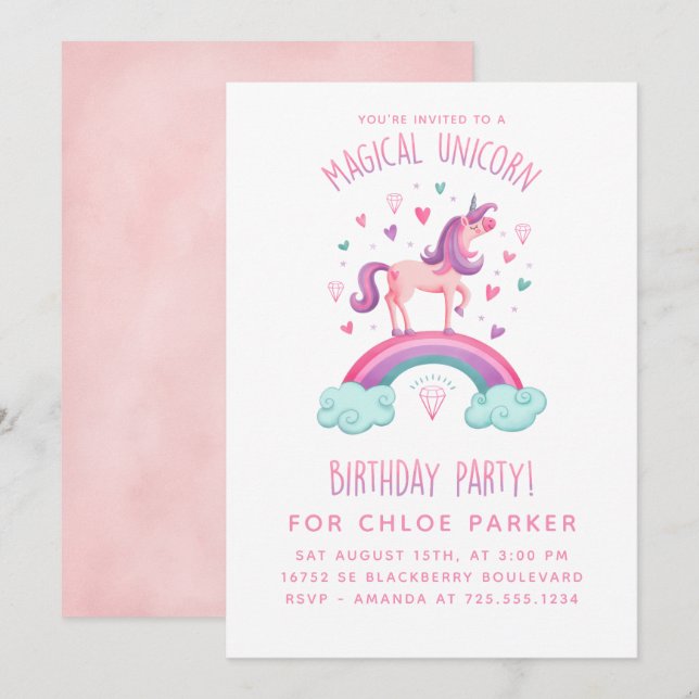 Unicorn Rainbow Birthday Invitation (Front/Back)