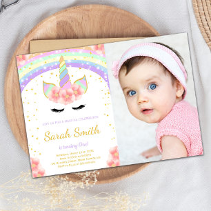 Unicorn Rainbow Birthday Invitation with photo