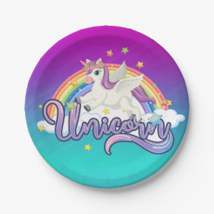 Unicorn Rainbow Birthday Magical Whimiscal Paper Plate