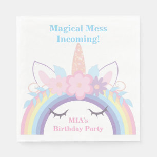 Unicorn Rainbow Birthday Napkins Editable