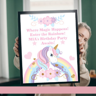 Unicorn Rainbow Birthday Poster Editable