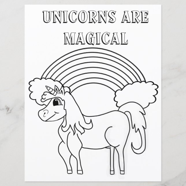 Unicorn Rainbow Black and White Colouring Page (Front)