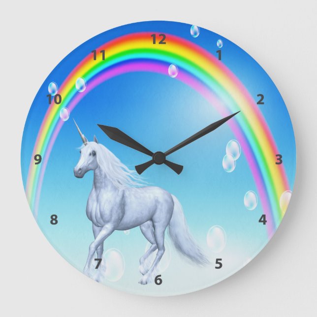 Unicorn, Rainbow & Bubbles Large Clock (Front)