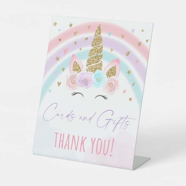 Unicorn Rainbow Cards & Gifts Birthday Pedestal Sign (Front)