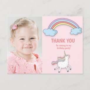 Unicorn Rainbow Child's Photo Birthday Thank You Postcard