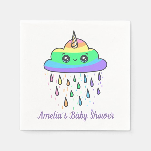 Unicorn Rainbow Cloud Baby Shower Napkin (Front)