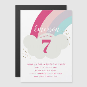 Unicorn rainbow cloud childrens birthday magnetic invitation