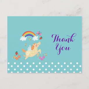 Unicorn Rainbow Clouds and Flowers Birthday Thanks Postcard