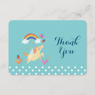 Unicorn Rainbow Clouds and Flowers Birthday Thanks Thank You Card