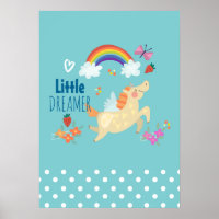 Unicorn Rainbow Clouds and Flowers Little Dreamer