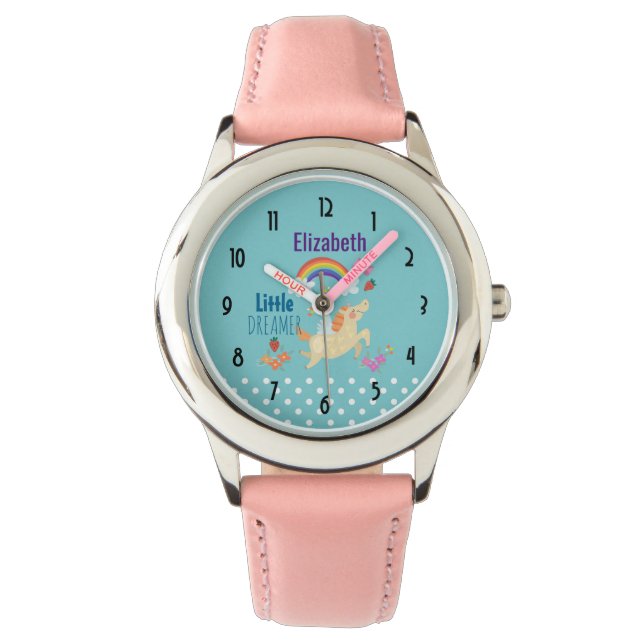 Unicorn Rainbow Clouds and Flowers Little Dreamer Watch (Front)