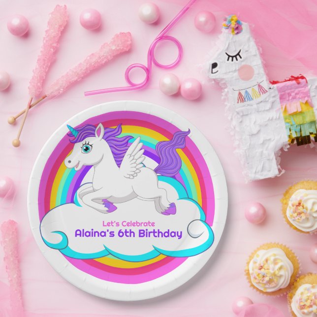 Unicorn Rainbow Clouds Stars Bounce House Gift Paper Plate (Party)