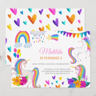 Unicorn Rainbow Colorful Birthday Invitation