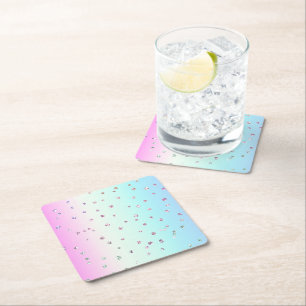 Unicorn Rainbow Colourful Silver Golden Bright Spo Square Paper Coaster