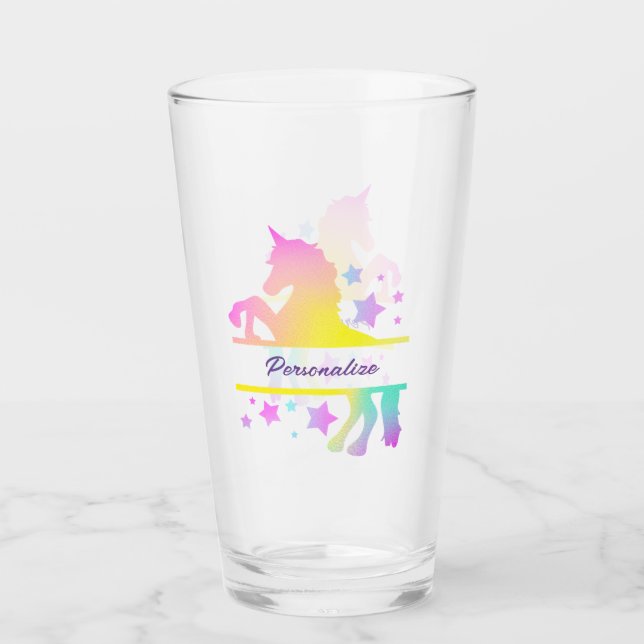 Unicorn Rainbow Colours Stars Personalised Glass (Front)