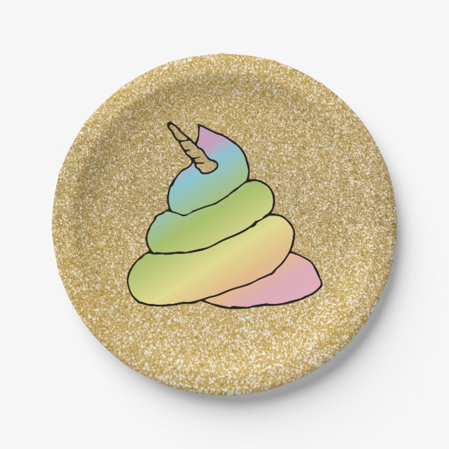 Unicorn Rainbow Crap Emoji Poop Emoji With Face Paper Plate (Front)