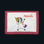 Unicorn Rainbow Dabbing Stars Personalised Trifold Wallet<br><div class="desc">This design may be personalised in the area provided by changing the photo and/or text. Or it can be customised by choosing the click to customise further option and delete or change the colour of the background, add text, change the text colour or style, or delete the text for an...</div>