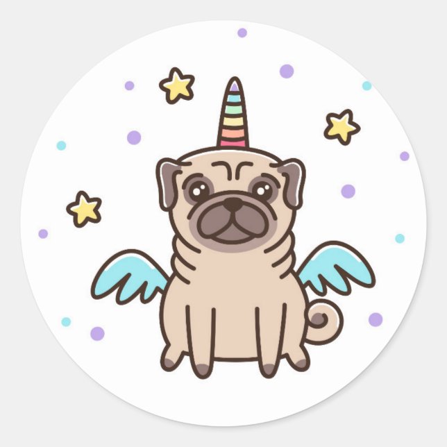 Unicorn Rainbow Dog Classic Round Sticker (Front)