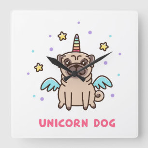Unicorn Rainbow Dog Square Wall Clock