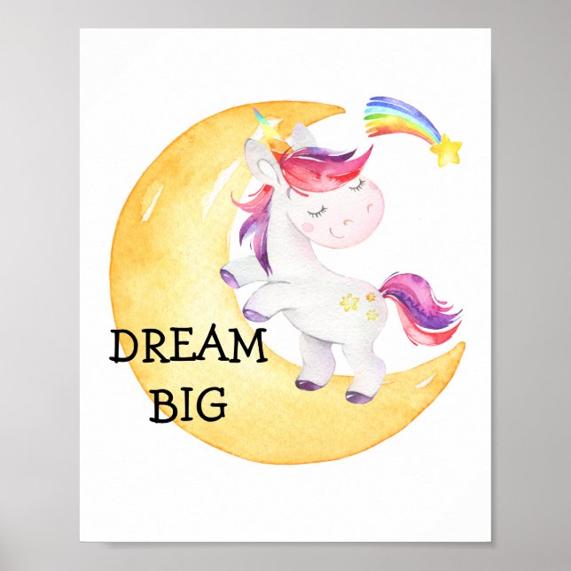 Unicorn Rainbow Dream Big Nursery Baby Girl Cute Poster (Front)