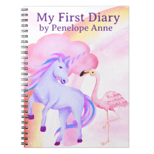 Unicorn Rainbow Flamingo Girls Diary Personalised Notebook
