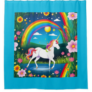 Unicorn Rainbow Flower Landscape Three Shower Curtain