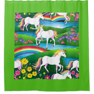 Unicorn Rainbow Flower Landscape Two Shower Curtain