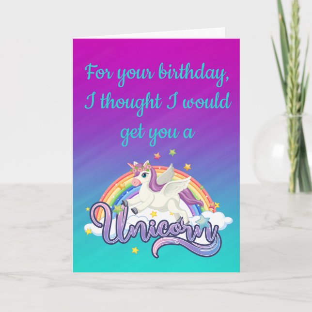 Unicorn Rainbow Funny Birthday Card (Front)