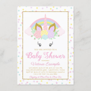 Unicorn Rainbow Girl Baby Shower Invitations