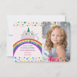 Unicorn Rainbow Girl Birthday Thank You Card