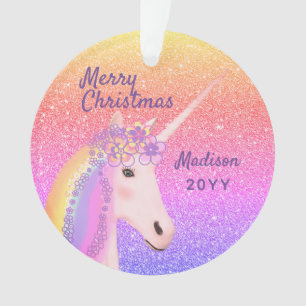 Unicorn Rainbow Glitter Christmas Personalised Ornament
