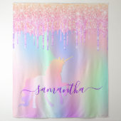 Unicorn rainbow glitter drips photo backdrop tapestry (Front)