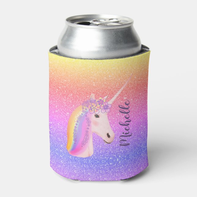 Unicorn Rainbow Glitter Sparkle Personalised Can Cooler (Can Front)