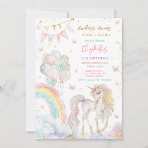 Unicorn Rainbow Gold Birthday Invitation
