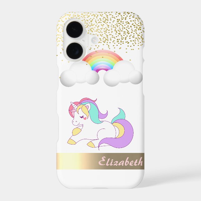 Unicorn, Rainbow, Gold Confetti - Personalized (Back)