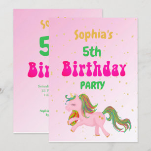 Unicorn Rainbow Gold Cute Birthday Invitation