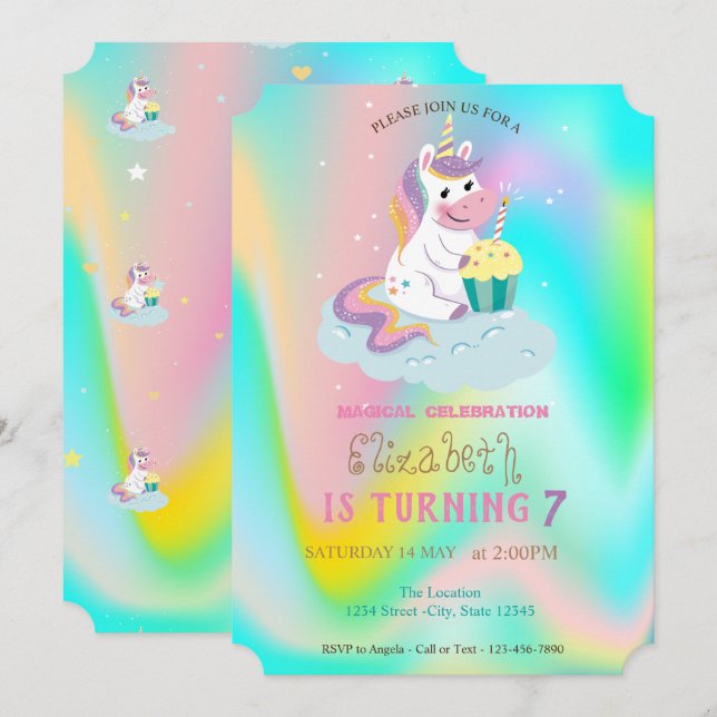 Unicorn Rainbow Holographic Magical Birthday Invitation (Front/Back)