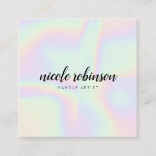 Unicorn rainbow holographic modern makeup artist square business card