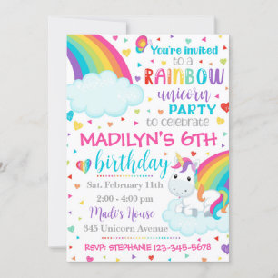 Unicorn Rainbow Invitation Unicorn Birthday