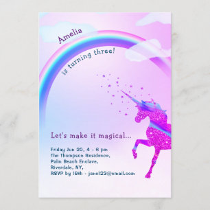 Unicorn Rainbow Iridescent Glitter Stars Magical Invitation