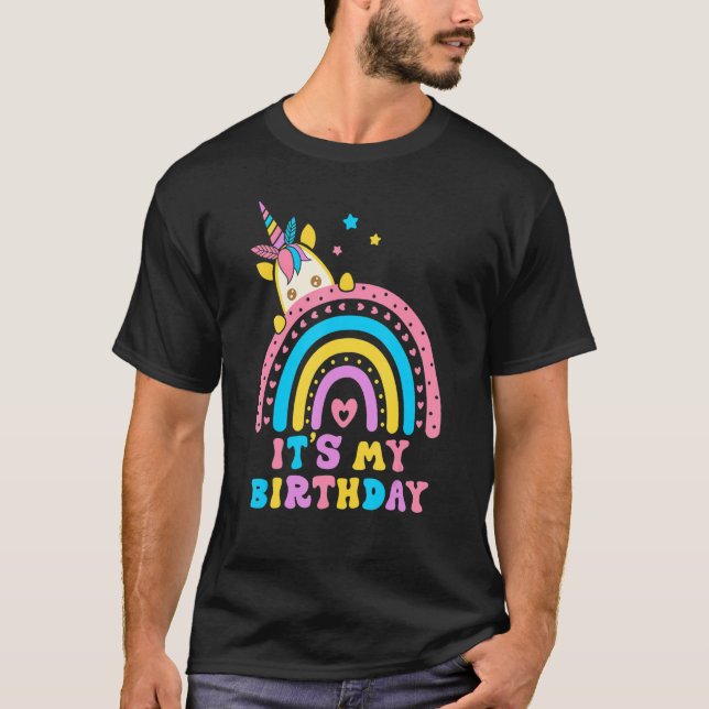 Unicorn Rainbow It's My Birthday Funny Colourful P T-Shirt (Front)