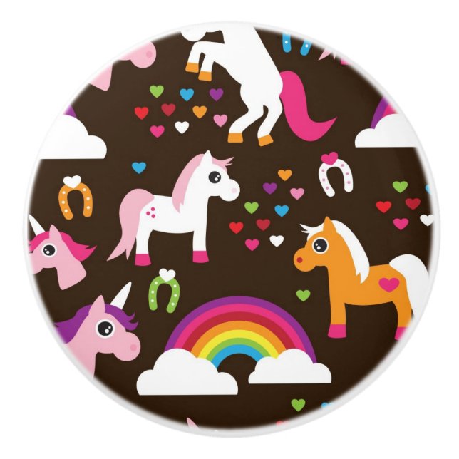 unicorn rainbow kids background horse ceramic knob (Front)