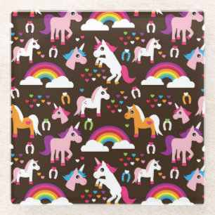 unicorn rainbow kids background horse glass coaster