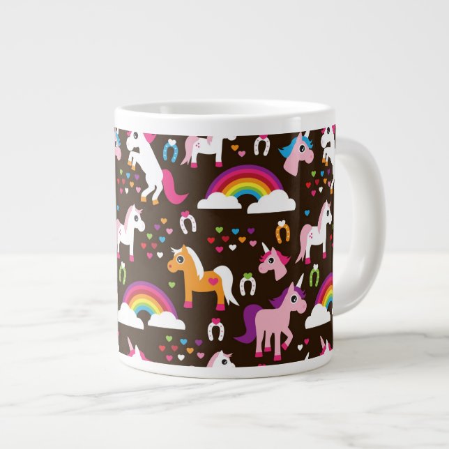 unicorn rainbow kids background horse large coffee mug (Front Right)