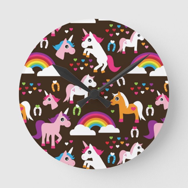 unicorn rainbow kids background horse round clock (Front)