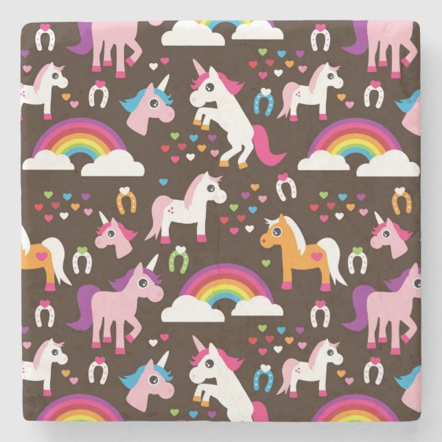 unicorn rainbow kids background horse stone coaster (Front)