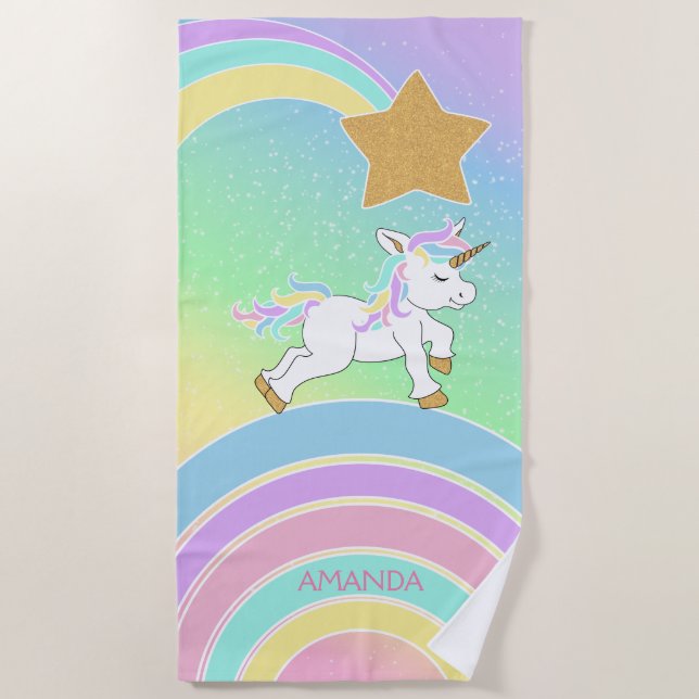 Unicorn 🦄 Rainbow Magic Beach Towel (Front)