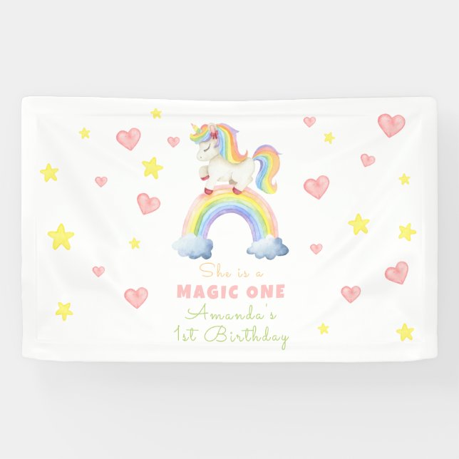 Unicorn Rainbow Magic One First Birthday Banner (Horizontal)