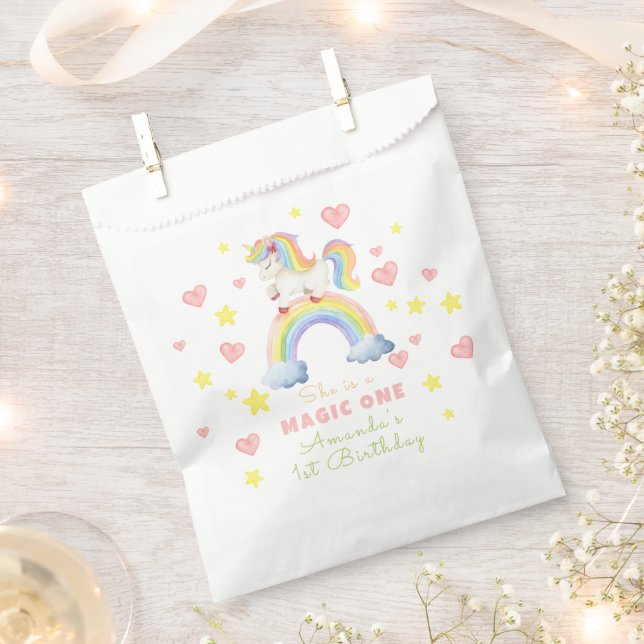 Unicorn Rainbow Magic One First Birthday Favour Bags (Clipped)