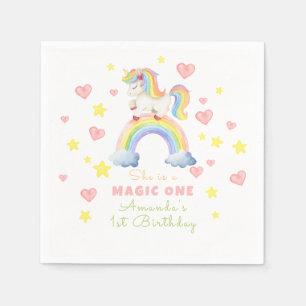 Unicorn Rainbow Magic One First Birthday Napkin